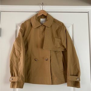 Madewell Double Breasted Crop Trench Coat, Large Dark Khaki